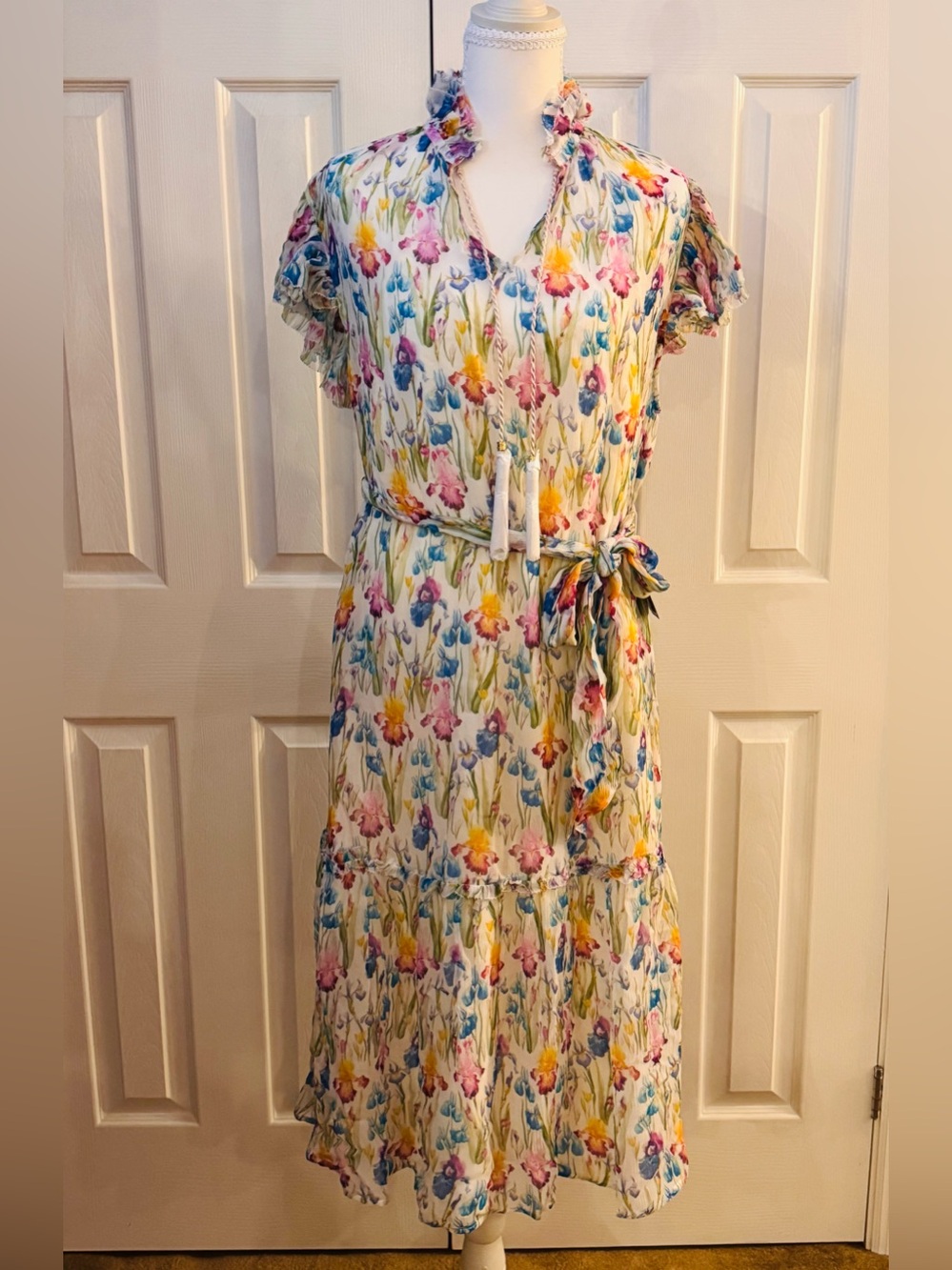 NICOBLU- Amelie Midi Crinkle Chiffon Dress in Iris Elysian